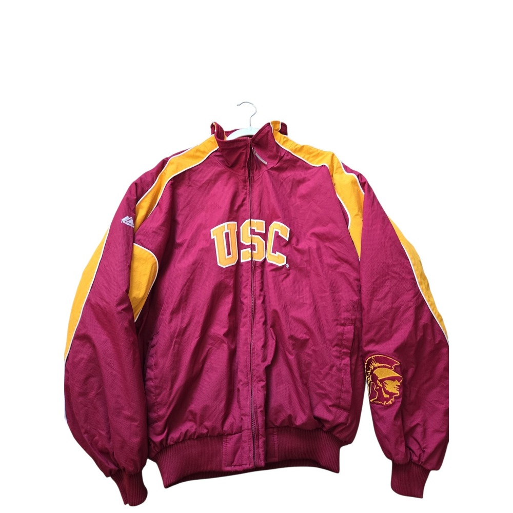 Majestic USC Trojans Bomber Jacket Mens XL Cardinal Gold Full Zip NCAA Vintage - Picture 2 of 16